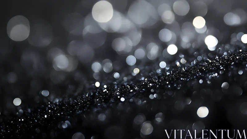 Abstract macro photograph of sparkling black glitter with bokeh effect.