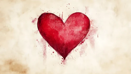 Crimson Heart with Watercolor Splatter Effect.
