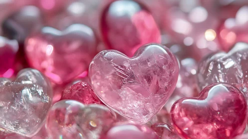 Translucent Pink Glass Hearts with Depth of Field.