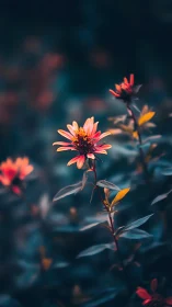 Orange Zinnia in Shallow Depth of Field with Teal Background.