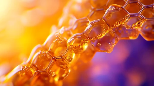 3D macro honeycomb structure with glowing liquid translucency.