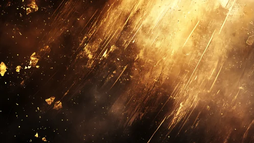 Golden cosmic shards streak through a dark abstract void