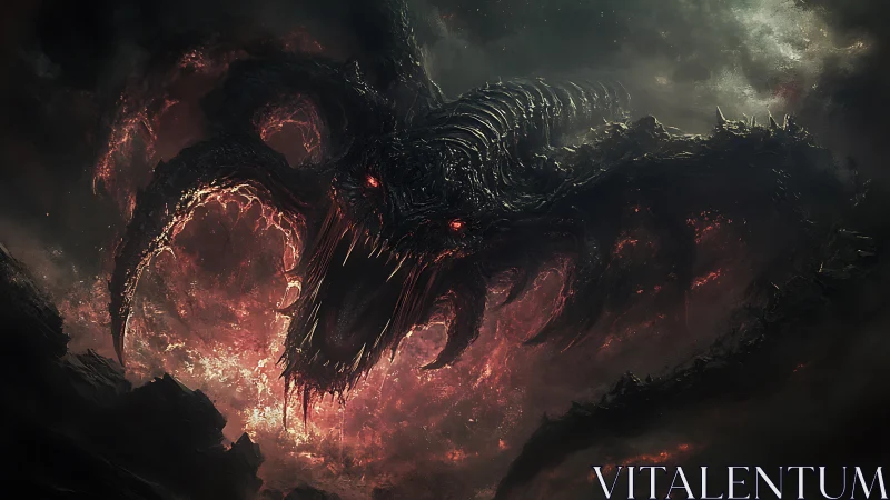 Demonic void leviathan erupts from molten storm clouds
