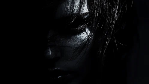 Brooding portrait in deep shadow with stark side lighting.