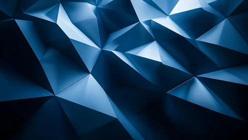 Blue low-poly surface forms angular faceted geometry