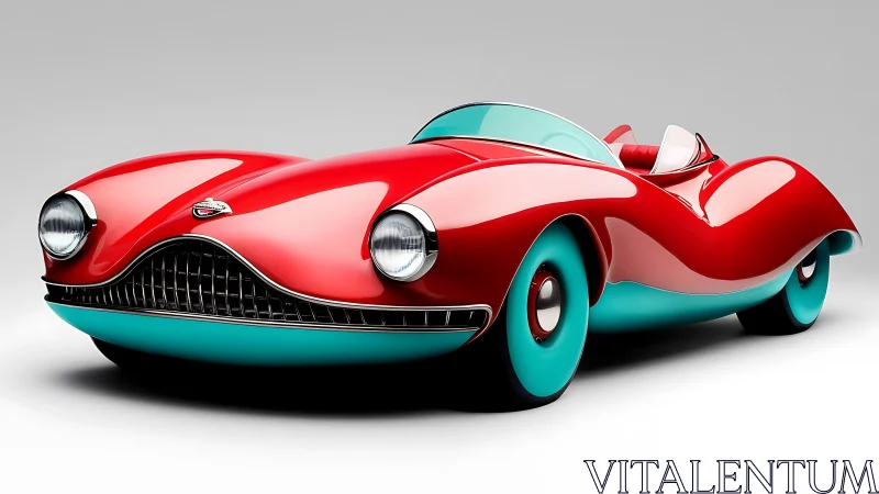 Retro-futurist roadster with teal aero trim and gloss red body.