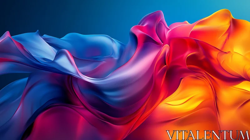 Colorful silk waves drift gently between cool and warm light