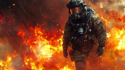 Tactical Operator Navigates Inferno: High-Heat Combat Scenario.