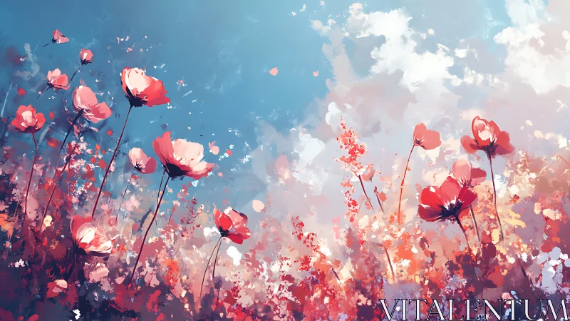 Wildflowers stand in a loose field under bright blue sky