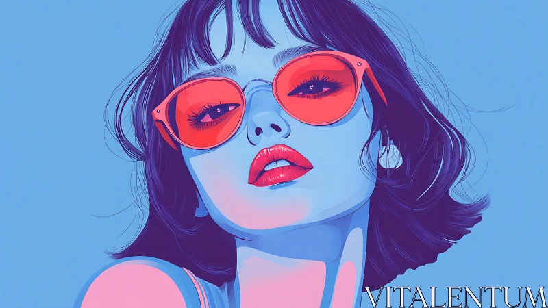 Neon duotone female portrait with oversized red sunglasses