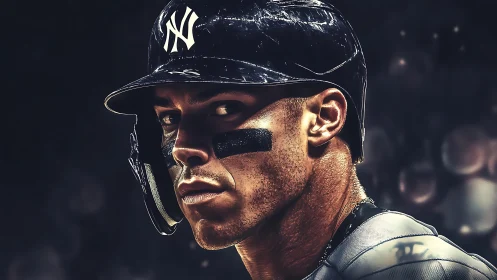 High-contrast baseball portrait isolates helmet reflections and grit