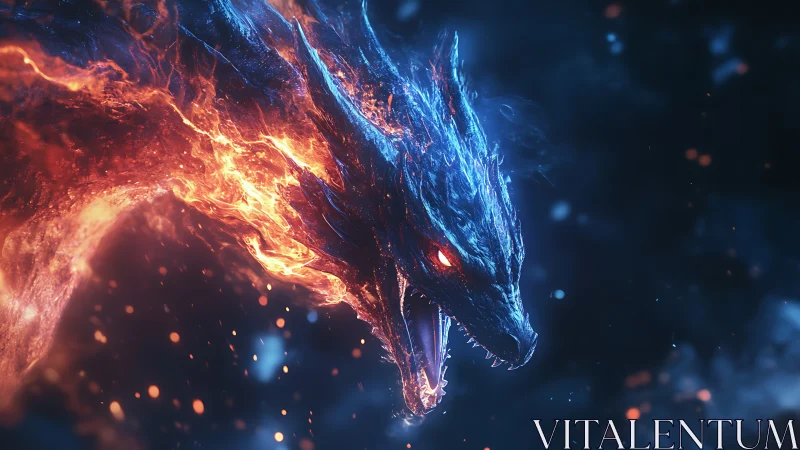 Blazing elemental dragon roars through swirling cosmic fire