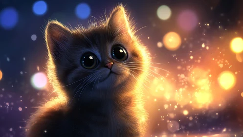Luminescent Feline Portrait with Bokeh Lighting Effects.