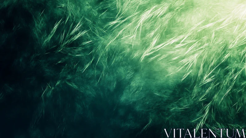 Diagonal green abstract texture shows layered feather-like streaks