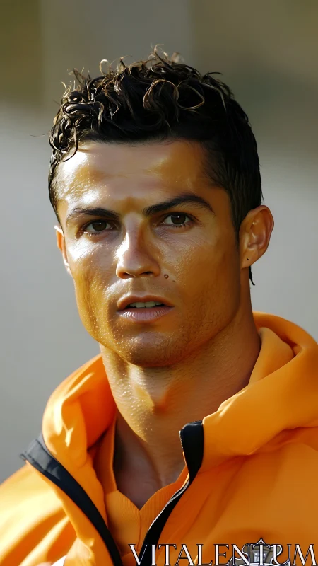 Close-up portrait of male athlete in orange training jacket