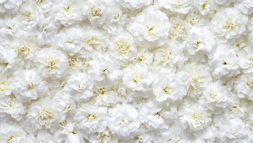 Dense cluster of white peonies with pale yellow stamen centers.
