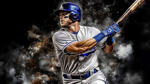 Powerful baseball batter in dynamic digital artwork.