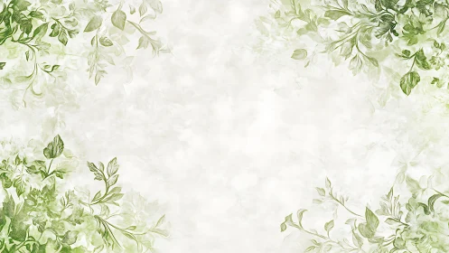 Delicate green foliage frames soft watercolor parchment