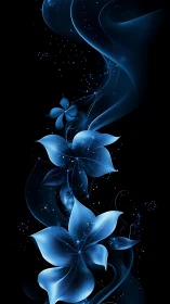 Luminescent Blue Botanical Forms Against Black Background