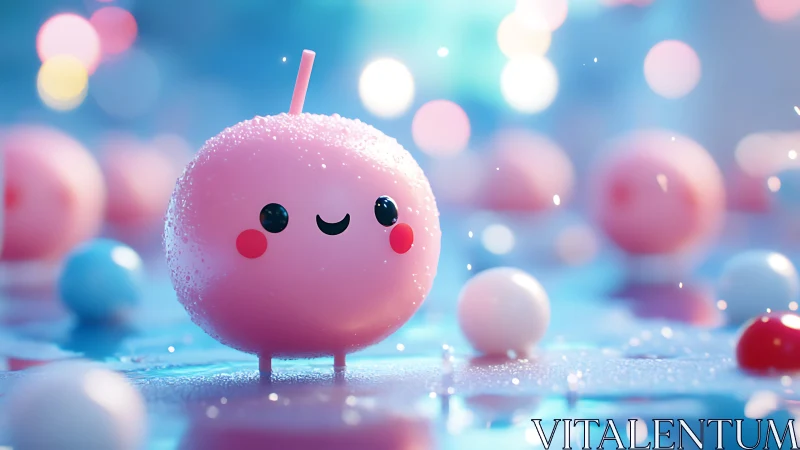 Smiling pink candy friend in a dreamy pastel wonderland.