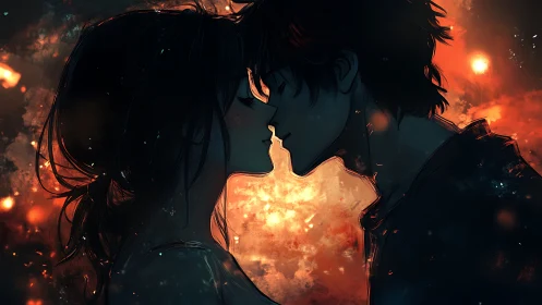 Two Souls Ignite: Digital Passion Against Cosmic Flames.