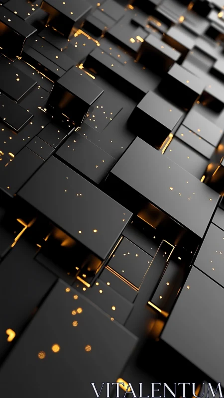 Luminous black cubes form a futuristic abstract tech landscape