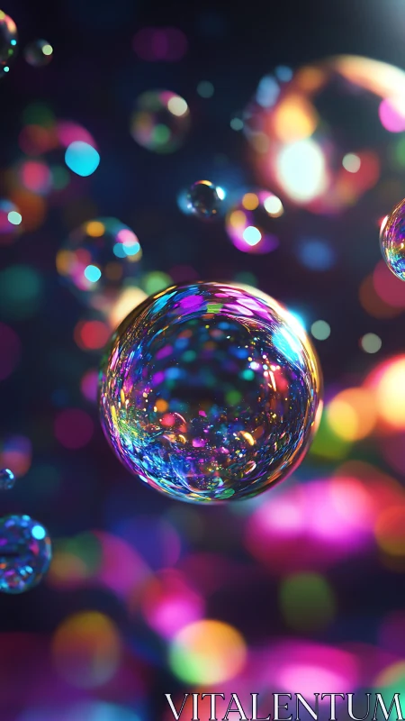 Prismatic soap bubble ballroom in neon twilight hush.
