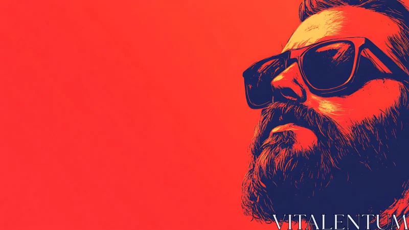 Vectorized bearded portrait under saturated duotone lighting.