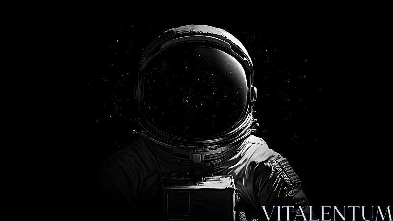 Solitary astronaut rendered in high-contrast digital chiaroscuro