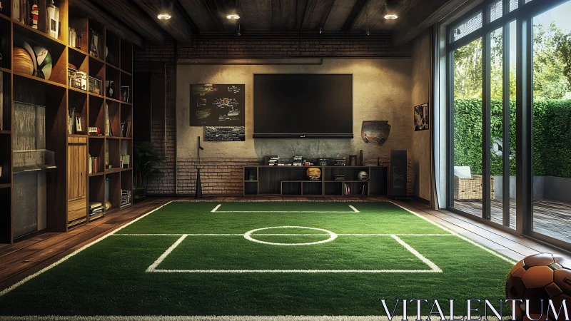 Living room arena where bookshelf scholars meet football dreams.