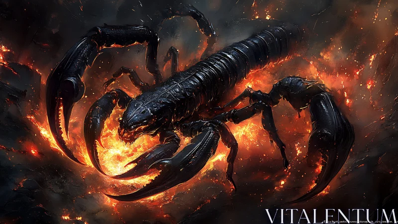 Molten-world scorpion strides from lava with armored menace
