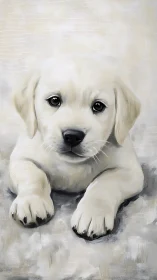 Labrador puppy portrait with soft neutral painted background.