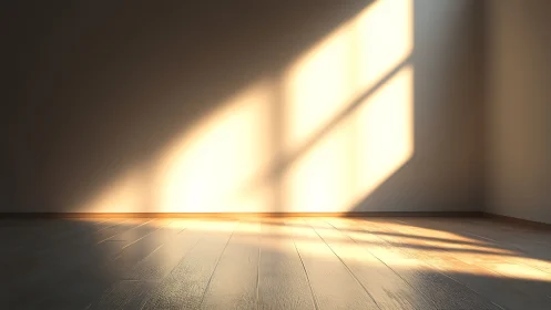 Golden sunlight washes across minimalist empty room floor.