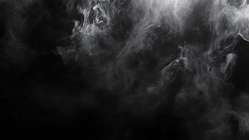 Swirling silver smoke drifting through deep black void.