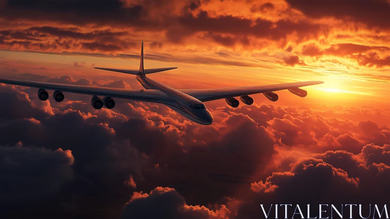 Sunset-swallowed sky giant glides through molten clouds