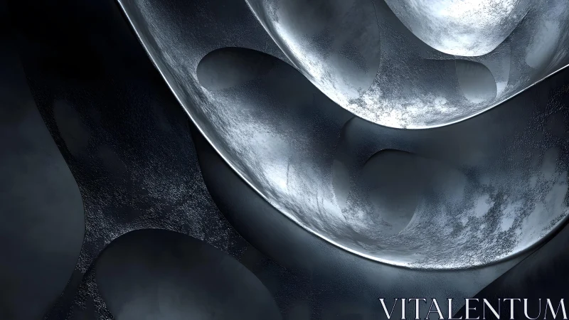 Abstract Metallic Curves with Textured Surface in Cool Tones.