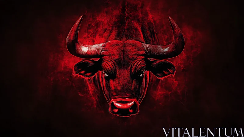 Red-hued digital bull portrait isolates head in infernal glow