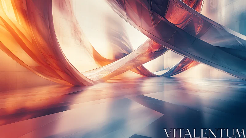 Light swept ribbons winding through a serene glass hall.