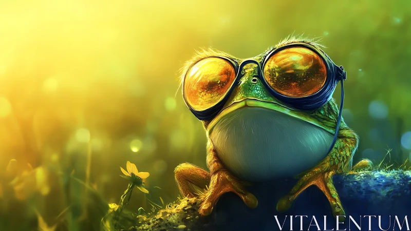 Bright cartoon frog with oversized reflective goggles.
