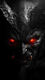 Volumetric-lit demonic visage with molten ocular cores.