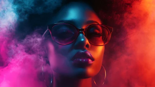 Chromatic vapor portrait with dual-gel neon rim lighting.