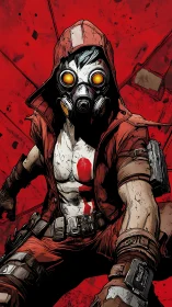 Hooded wasteland renegade leans into the crimson fallout storm