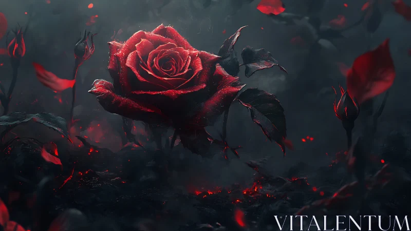 Midnight ember rose burning quietly through the fog.