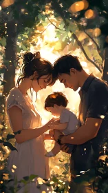 A Family's Tender Moment Glowing with Golden Warmth.