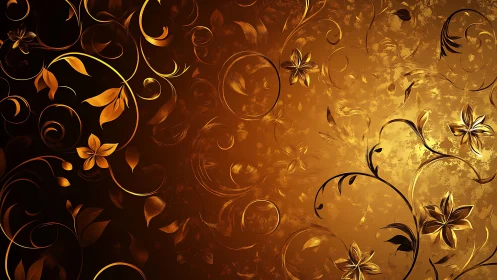 Curved metallic floral vines overlay a radial bronze gradient field