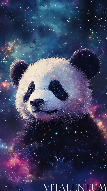 Panda portrait integrated into dense colorful starfield space.