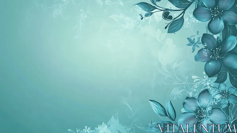 Floral Composition with Botanical Illustration in Turquoise Gradient