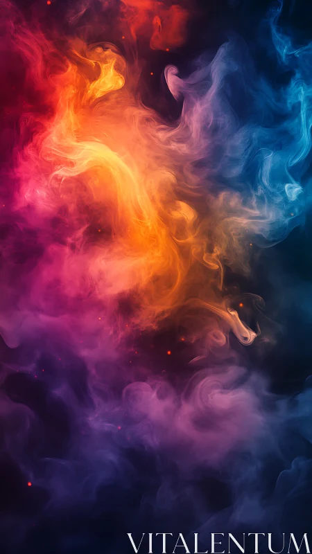 Vibrant nebula smoke swirls blend fire and cool light.