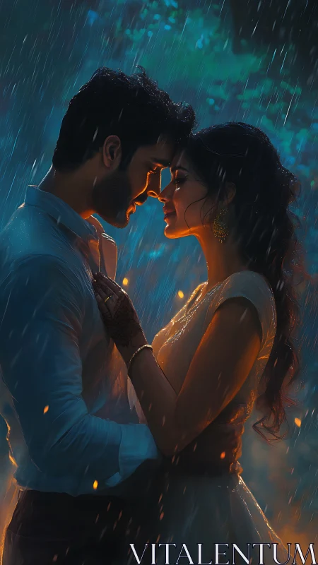 Rain-Soaked Romance: Golden Aura Intimate Moment.
