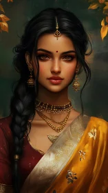 Digital painting of ornate Indian portrait with braided hair.